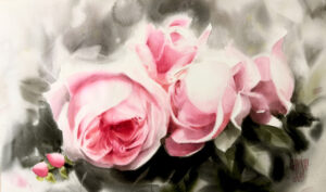 Galeria Wiele Sztuki, subtelna i piękna akwarela przedstawiająca bukiet kwiatów