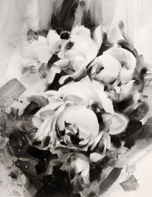 Galeria Wiele Sztuki, piękny rysunek węglem na papierze przedstawiający bukiet kwiatów