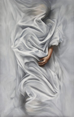 Galeria Wiele Sztuki, obraz olejny, portret kobiety przykrytej prześcieradłem