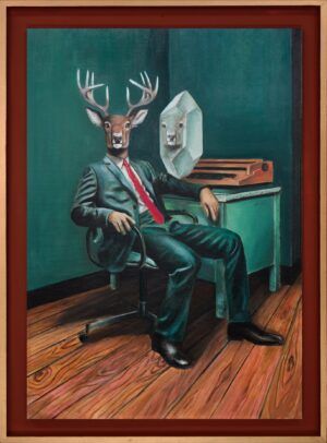 Galeria Wiele Sztuki, obraz Lecha Batora, portret człowieka z głową jelenia, sztuka współczesna, najlepsze polskie obrazy