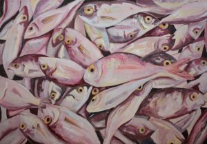 Galeria Wiele Sztuki, obraz olejny, martwa natura przedstawiająca ryby