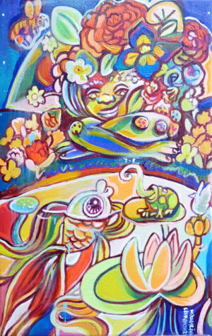 Galeria Wiele Sztuki, niewielki obraz akrylowy Michaliny Czurakowskiej pod tytułem Delight, przedstawiający liryczną, fantazyjną scenę z baśniowego ogrodu zapełnionego różnymi magicznymi zwierzętami.