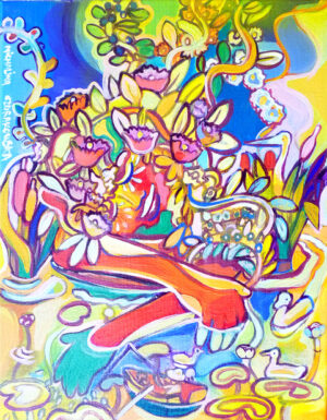 Galeria Wiele Sztuki, niewielki obraz akrylowy Michaliny Czurakowskiej pod tytułem Relaxation, przedstawiający liryczną, fantazyjną scenę z baśniowego ogrodu zapełnionego różnymi magicznymi zwierzętami.