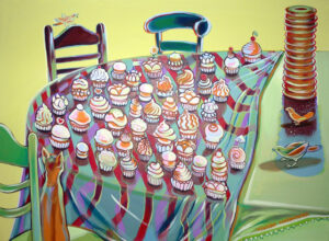 Galeria Wiele Sztuki, obraz akrylowy Michaliny Czurakowskiej Cupcakes on table