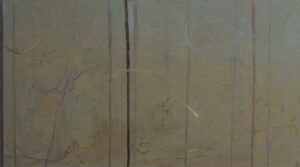 Galeria Wiele Sztuki, abstrakcyjny obraz olejny pod tytułem Srebrzysko, 2.11, namalowany przez studentkę gdańskiej ASP, Weronikę Preker