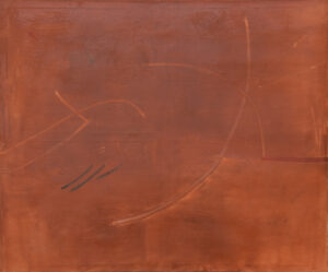 Galeria Wiele Sztuki, abstrakcyjny obraz olejny pod tytułem Środek ciężkości, namalowany przez studentkę gdańskiej ASP, Weronikę Preker