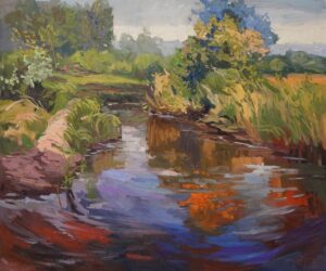 Galeria Wiele Sztuki, obraz olejny autorstwa Daniela Gromackiego przedstawiający rzekę Narewka w Puszczy Białowieskiej