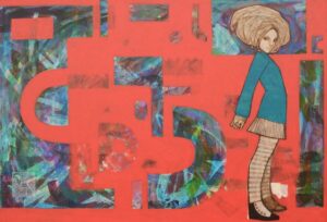 Zdjęcie przedstawia obraz autorstwa warszawskiego malarza Michała Wareckiego. Głównym punktem kompozycji jest umieszczona po prawej stronie kadru młoda kobieta, ubrana w modny, aczkolwiek nieco ahistoryczny strój. Jej postawa jest zamyślona, a twarz wyraża pewną melancholię. Duże, okrągłe oczy i nietypowa fryzura nadają jej nieco tajemniczy charakter. Kontrastowe połączenie barw nadaje obrazowi ekspresyjny charakter.