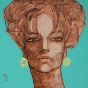 Zdjęcie przedstawia portret kobiecy pod tytułem Turkus. Obraz wykonany w technice akrylowej został namalowany przez warszawskiego malarza Michała Wareckiego. Na obrazie widzimy twarz kobiecą przedstawioną „en face”, namalowaną w pastelowych odcieniach beżu, brązów i żółci, przedstawioną na intensywnie turkusowym tle, od którego wzięła się nazwa obrazu. Modelka ma w uszach geometryczne kolczyki w żółtym kolorze.