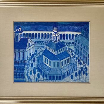 Przedstawiony na zdjęciu obraz „Idealne miasto” jest doskonałym przykładem twórczości Edwarda Dwurnika, jednego z najwybitniejszych polskich malarzy współczesnych. Jego charakterystyczny styl, inspirowany twórczością prymitywisty Nikifora Krynickiego, jest tu doskonale widoczny. Na tym obrazie widzimy typowy dla niego miejski pejzaż, z charakterystycznymi budynkami i drzewami. Obraz jest utrzymany w tonacji biało – niebieskiej.