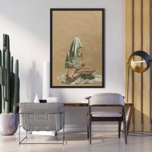 Na zdjęciu widać wizualizację w przykładowym wnętrzu rysunku autorstwa poznańskiej artystki Zofii Słupczyńskiej, pochodzącego z cyklu pod tytułem „Portret współczesnej kobiety”. Rysunek przedstawia siedzącą w pozycji lotosu kobietę na tle jednolitego, beżowego tła. Modelka jest częściowo nakrytą tkaniną. Praca jest dostępna w Galerii Wiele Sztuki.