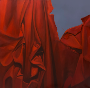 Malarstwo przedstawiające fragment czerwonej tkaniny, z akcentem na walory kolorystyczne. Ekspresyjne symboliczne studium czerwonej draperii, oddające dynamikę i napięcie. Obraz o wysokich walorach artystycznych wykonany w technice olejnej na płycie. Praca jest dostępna w Galerii Wiele Sztuki