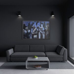 Aranżacja wnętrza z obrazem olejnym „Tłumnie