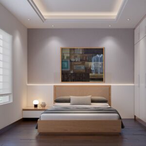 Zobacz, jak obraz olejny „Meblościanka” Katarzyny Knychały może odmienić Twoje wnętrze! Na zdjęciu przedstawiono przykładową aranżację minimalistycznej, nowoczesnej sypialni z tym wyjątkowym dziełem sztuki. Nowoczesna sypialnia stanowi idealne tło dla tego pełnego detali obrazu. Odwiedź Galerię Wiele Sztuki i znajdź idealny obraz do swojego domu!