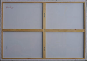 Na zdjęciu jest odwrocie (tylna strona płótna) obrazu olejnego Wiktorii Kuczewskiej namalowanego w stylu abstrakcji figuratywnej. Obraz jest dostępny w Galerii Wiele Sztuki