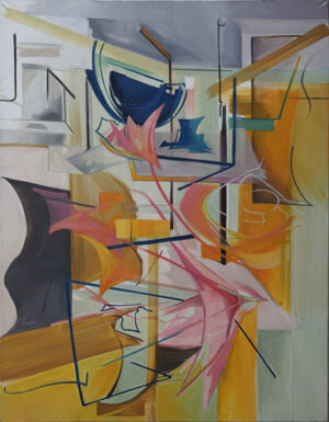 Wiktoria Kuczewska, Kompozycja 3, obraz olejny, abstrakcja figuratywna, martwa natura z motywami roślinnymi. Dynamiczna kompozycja, stonowana kolorystyka z akcentami różu. Idealny do nowoczesnych wnętrz. Obraz jest dostępny w Galeria Wiele Sztuki.