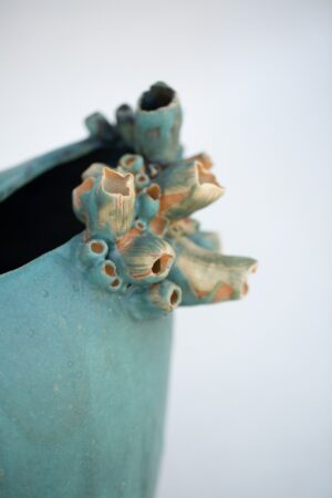 Artystyczna forma ceramiczna, detale zdobień przypominające bałtyckie pąkle, unikatowy design, dostępna w Galerii Wiele Sztuki.