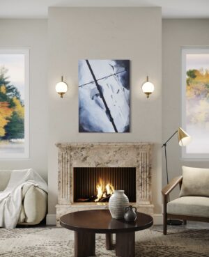 Zdjęcie przedstawia przykładową aranżację wnętrza salonu, w którym centralne miejsce zajmuje obraz 