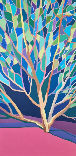 Obraz akrylowy „Drzewko szczęścia” autorstwa Joanny Sułek-Malinowskiej. Unikalny, kolorowy pejzaż przedstawiający drzewko szczęścia (grubosz jajowaty) w pastelowych odcieniach zieleni, błękitu, różu i złota. Dostępny na sprzedaż online w Galerii Wiele Sztuki. Oryginalne dzieło sztuki, akryl na płótnie, pejzaż botaniczny, malarstwo współczesne, polska artystka Joanna Sułek-Malinowska. Idealny obraz do salonu, sypialni, biura. Kup teraz w Galerii Wiele Sztuki.