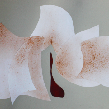 Klara Tomczak "Kompozycja cielesna IV" - abstrakcyjny kolaż pigmentowy na papierze i tekturze, organiczne kształty, odcienie bieli, brązu, czerwieni, sztuka współczesna, problematyka cielesności. Oryginalne dzieło na sprzedaż w Galerii Wiele Sztuki.
