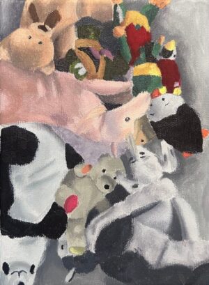 Szkic akrylowy Julii Matusiak do obrazu „Wszyscy moi przyjaciele nie żyją”, dostępny w internetowej Galerii Wiele Sztuki. Sztuka współczesna, malarstwo figuratywne, Galeria Wiele Sztuk.